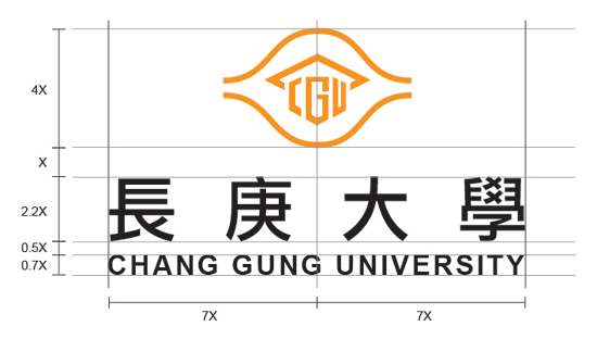 校徽與中文標準字上下組合時的比例位置。